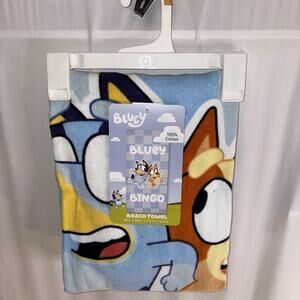 Bluey and Bingo Disney Large 28" x 58" Blue 100% Cotton Beach Pool Towel NEW